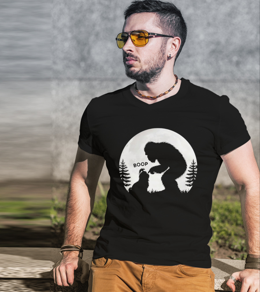 Bigfoot Boop Shih Tzu Moon Silhouette Forest Scene T-Shirt