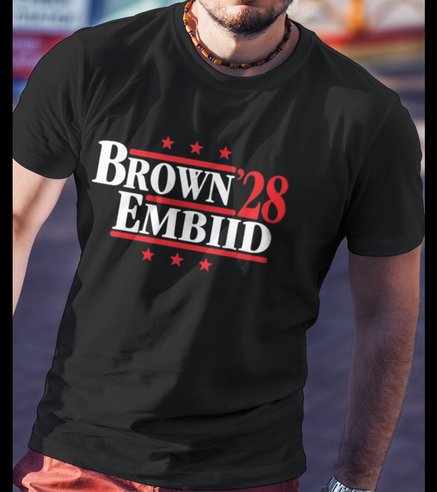 Brown Embiid 28 Philadelphia 76ers Seven Stars T-Shirt