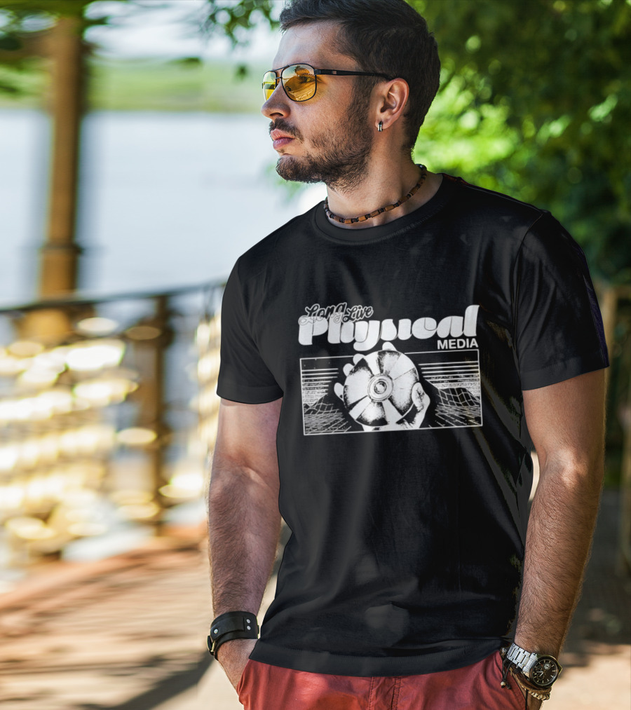 Long Live Physical Media Hand Holding Compact Disc T-Shirt