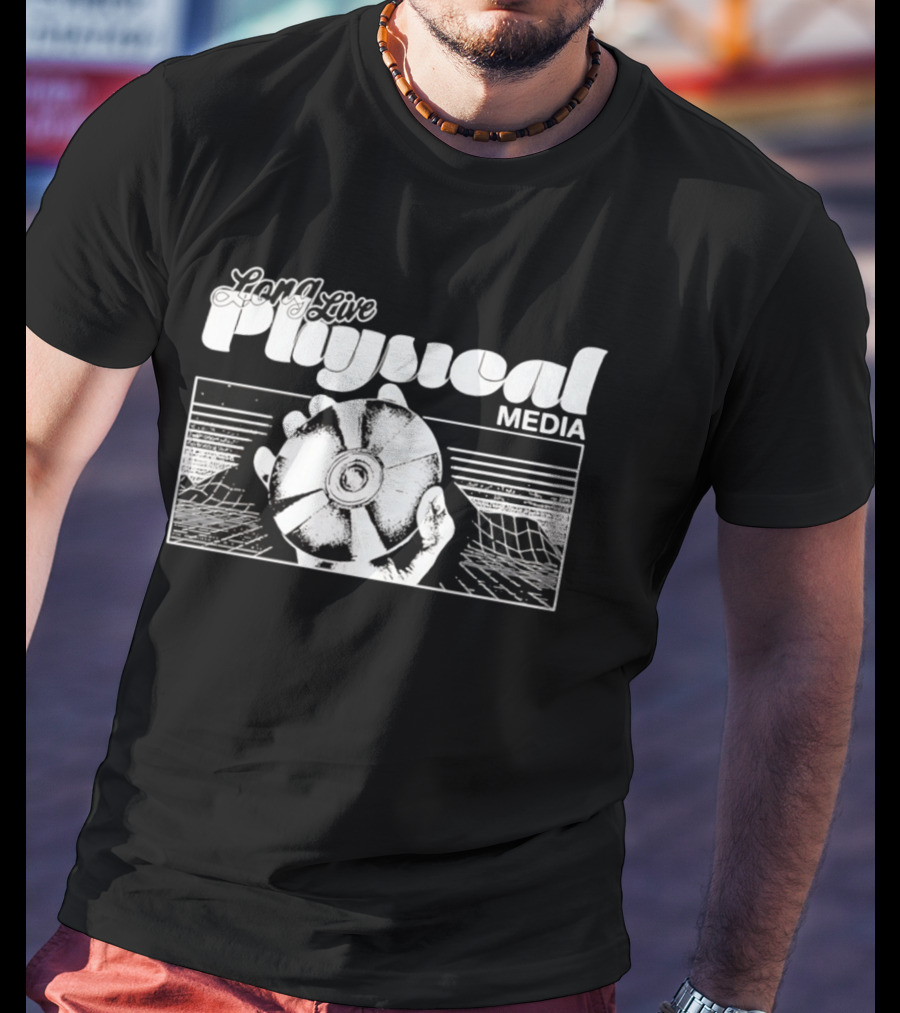 Long Live Physical Media Hand Holding Compact Disc T-Shirt