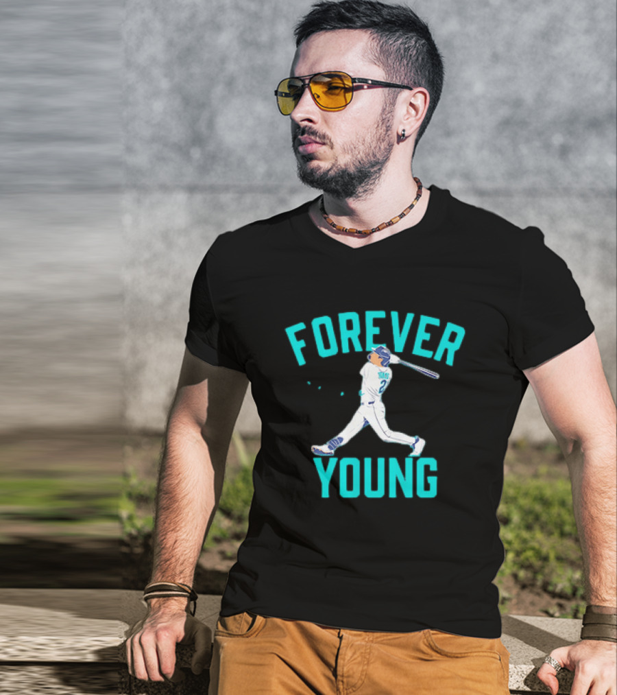 Forever Young Seattle Mariners Cole Young Swinging Baseball T-Shirt