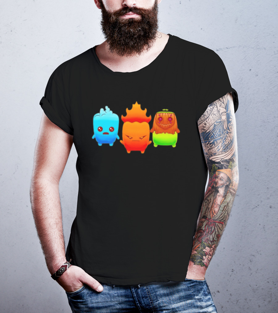 Water Fire And Earth Elemental Creatures Fireboy And Watergirl Cute Characters T-Shirt