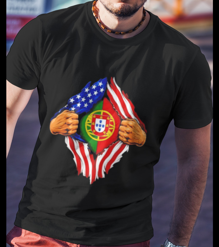 Super Hero American Portuguese Pride Combo Flag T-Shirt