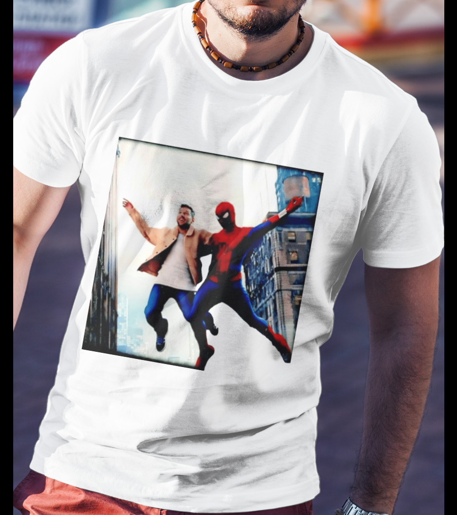Lionel Messi And Spider Man Jump In City Marvel Cinematic Universe T-Shirt