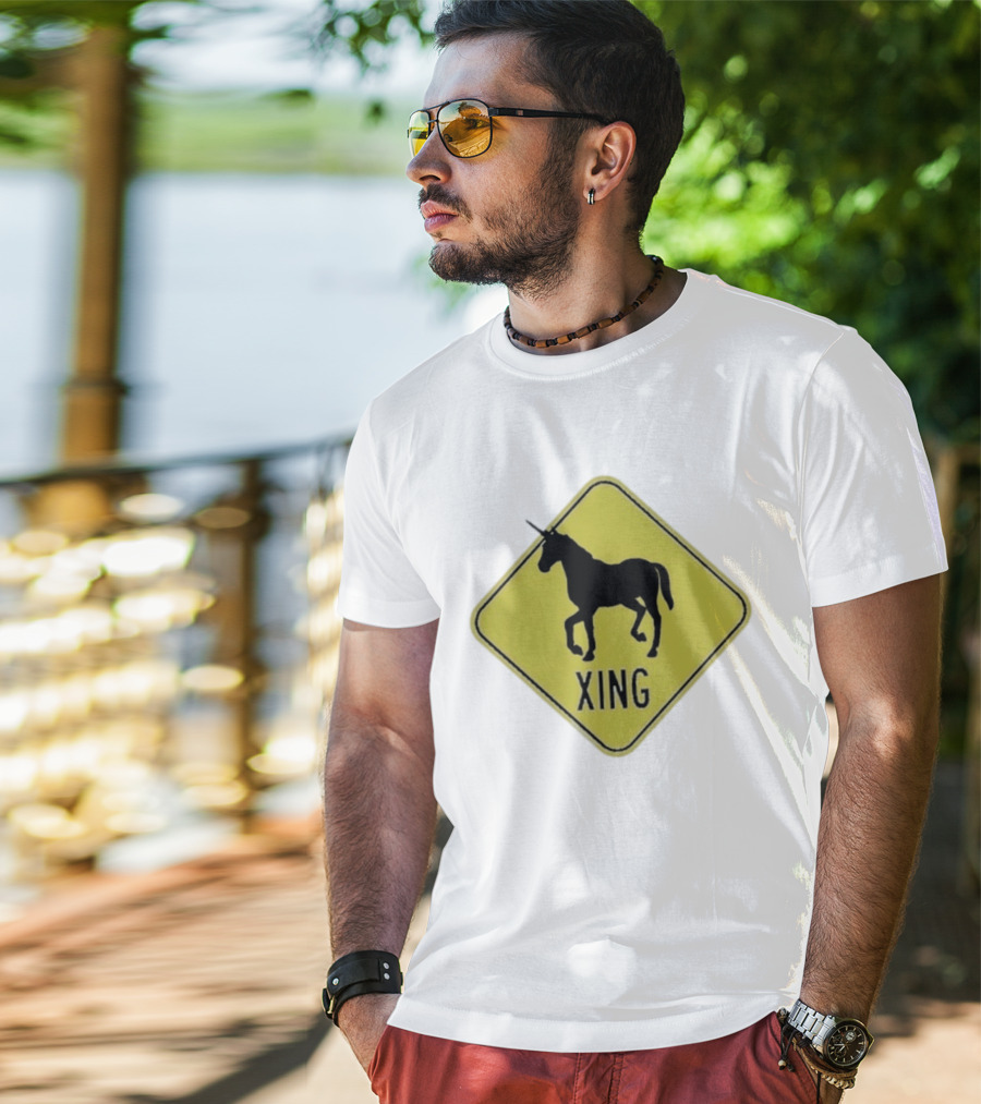 Unicorn Xing Mythical Creature Crosswalk Sign T-Shirt
