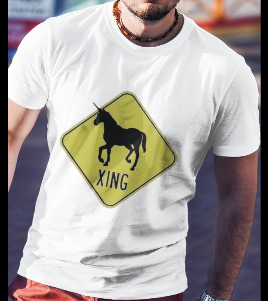 Unicorn Xing Mythical Creature Crosswalk Sign T-Shirt