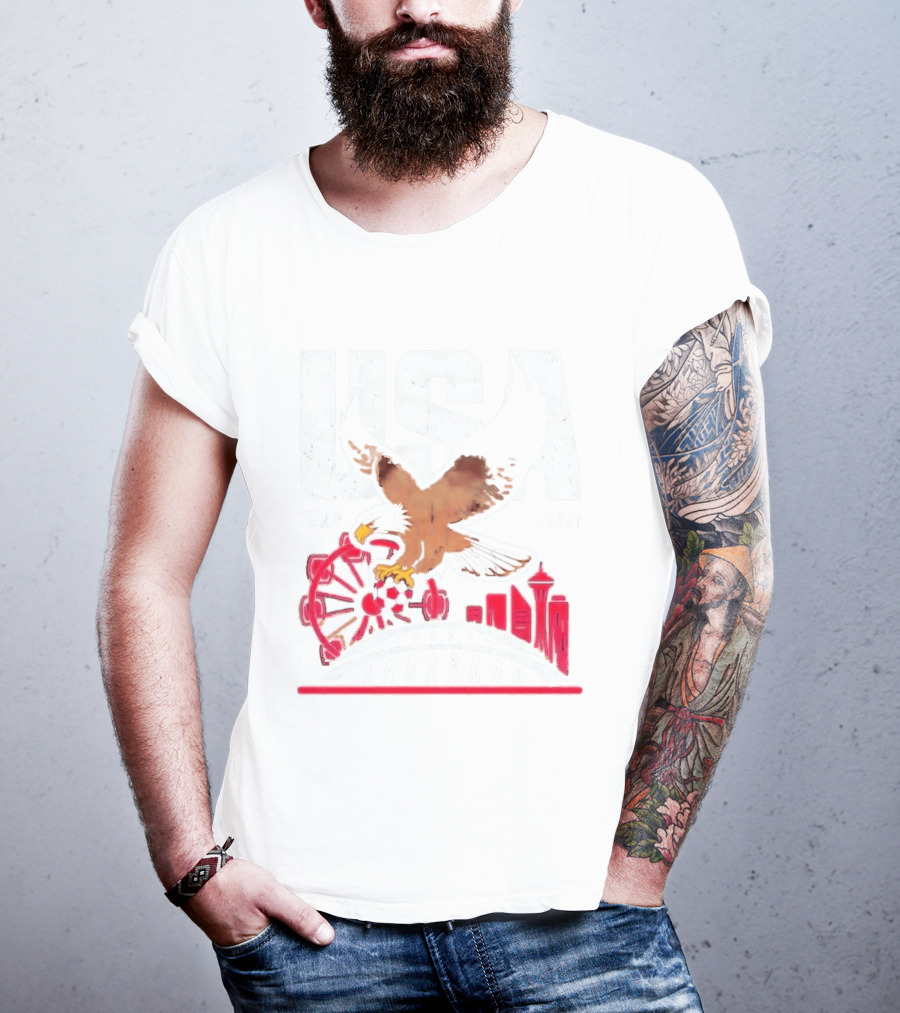 USA 2026 Eagle Space Needle Soccer Seattle Ferris Wheel T-Shirt