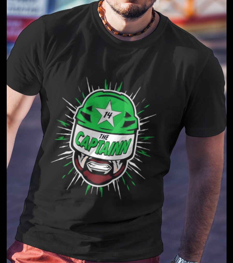 The Captainn Dallas Stars 14 Hockey Beard Helmet T-Shirt