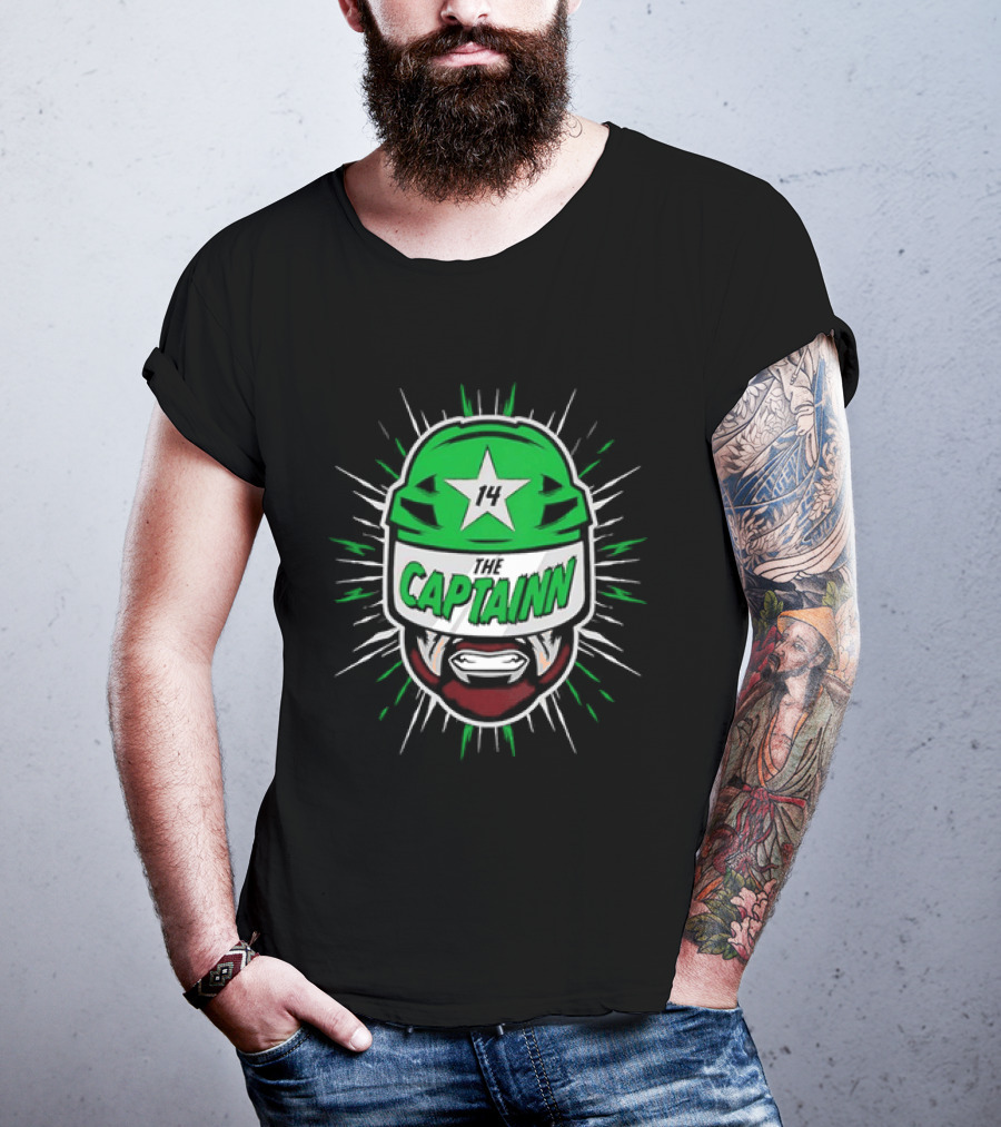 The Captainn Dallas Stars 14 Hockey Beard Helmet T-Shirt