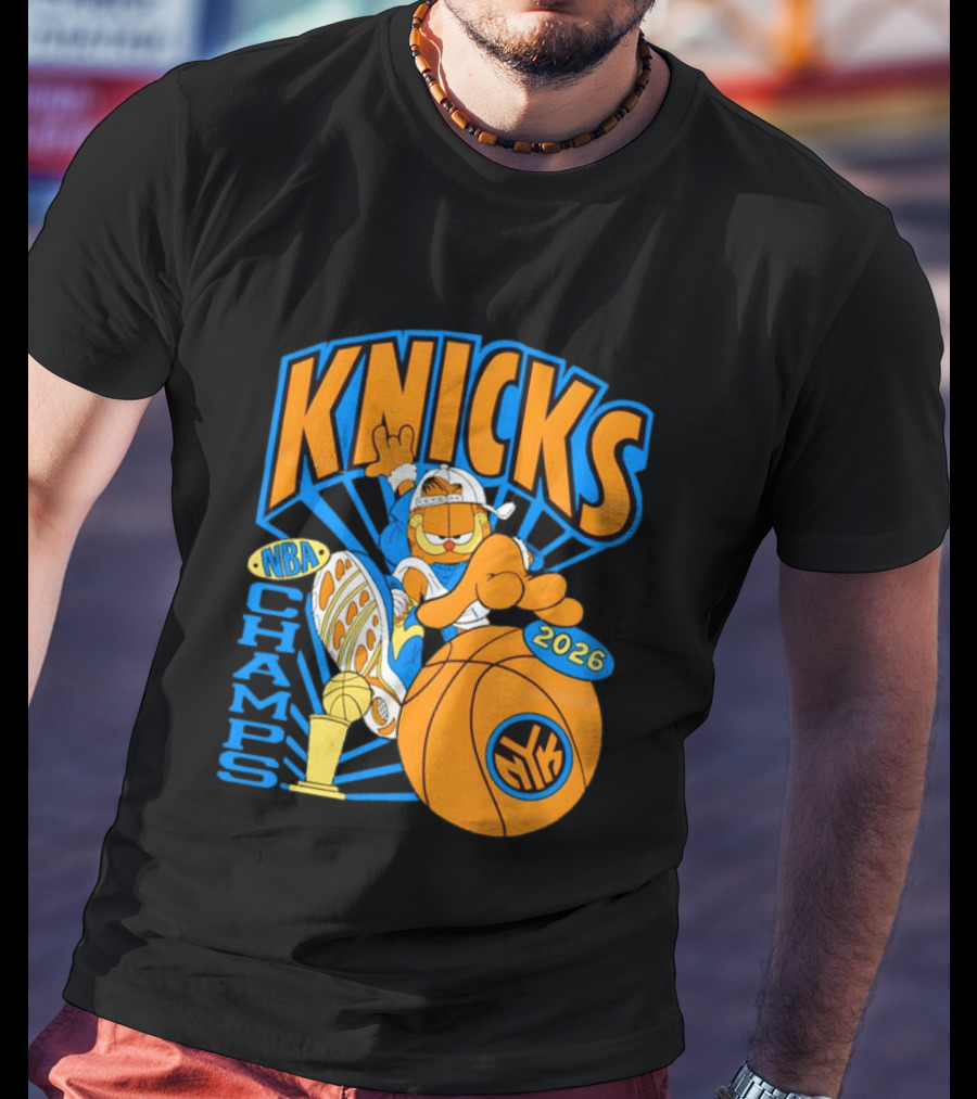 Knicks NBA Champs 2026 Orange Cat Basketball T-Shirt
