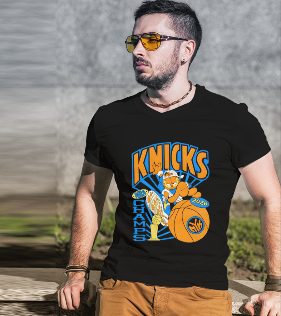 Knicks NBA Champs 2026 Orange Cat Basketball T-Shirt
