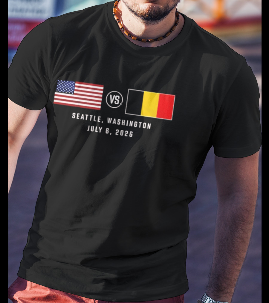 USA Vs Belgium Seattle Washington July 6 2026 American And Belgian Flags T-Shirt