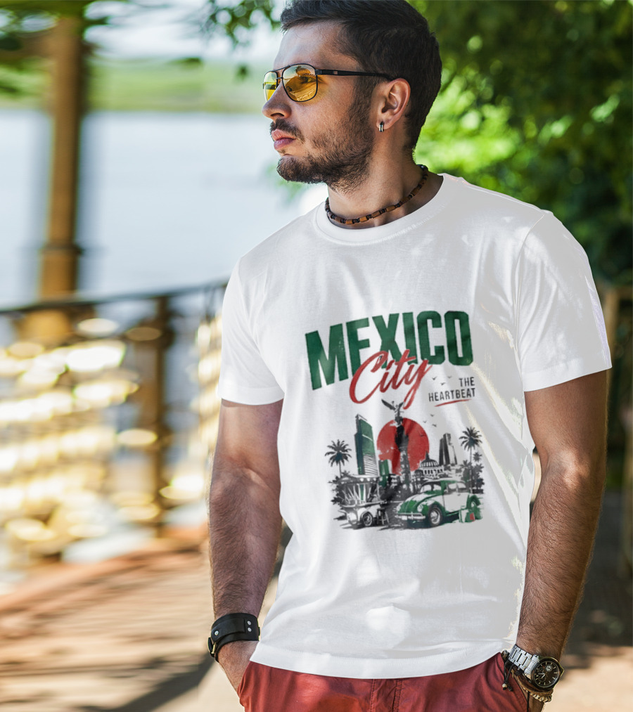 Mexico City Skyline Angel Of Independence Vibrant Heartbeat Landscape T-Shirt