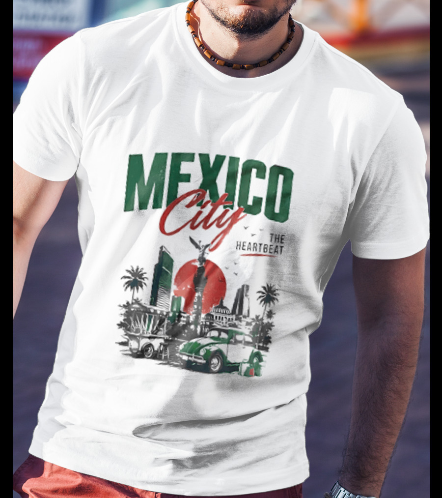 Mexico City Skyline Angel Of Independence Vibrant Heartbeat Landscape T-Shirt