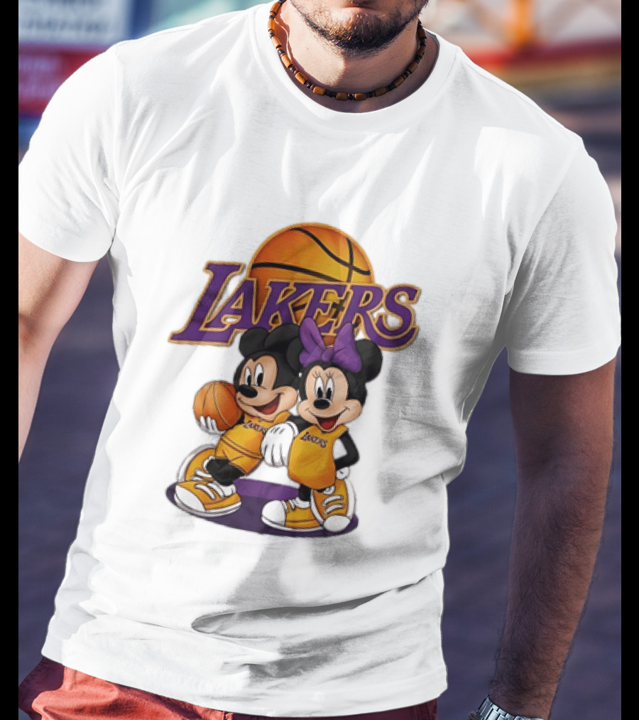 Mickey Mouse Los Angeles Lakers Basketball Crossover With Minnie Mouse T-Shirt