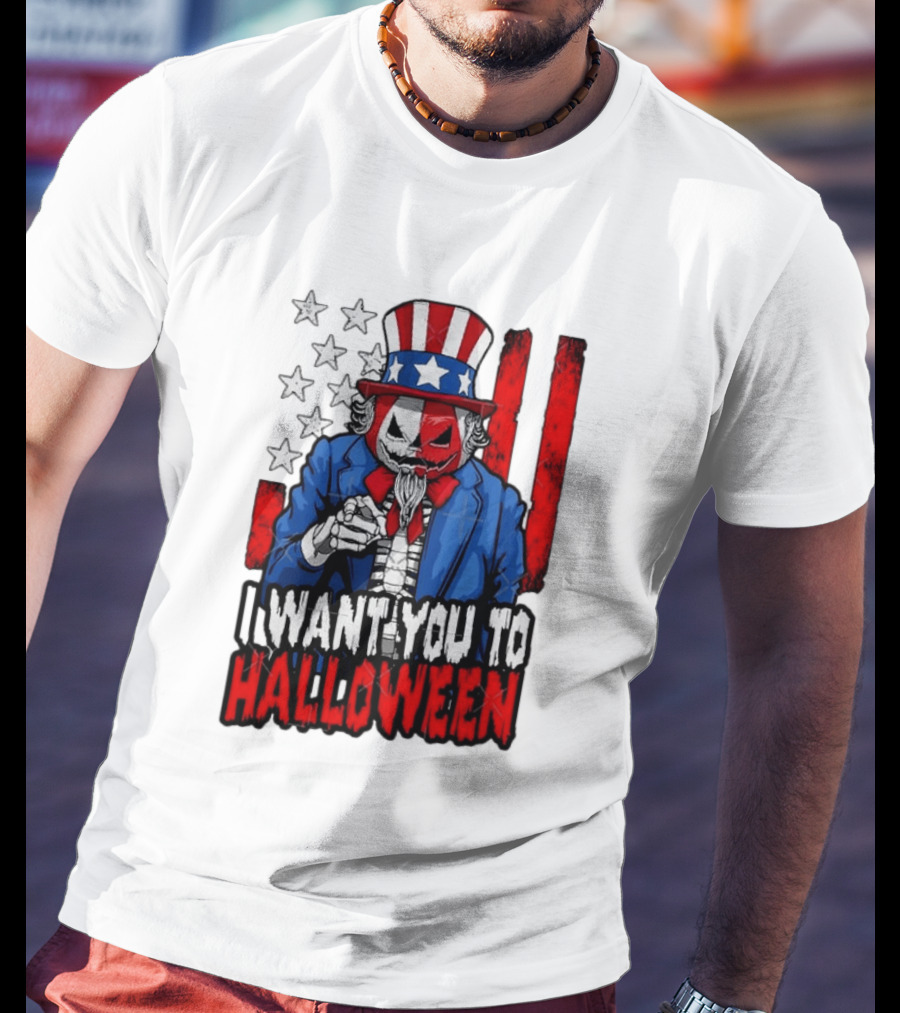 USA Patriotic Zombie Uncle Sam Pumpkin I Want You To Halloween T-Shirt