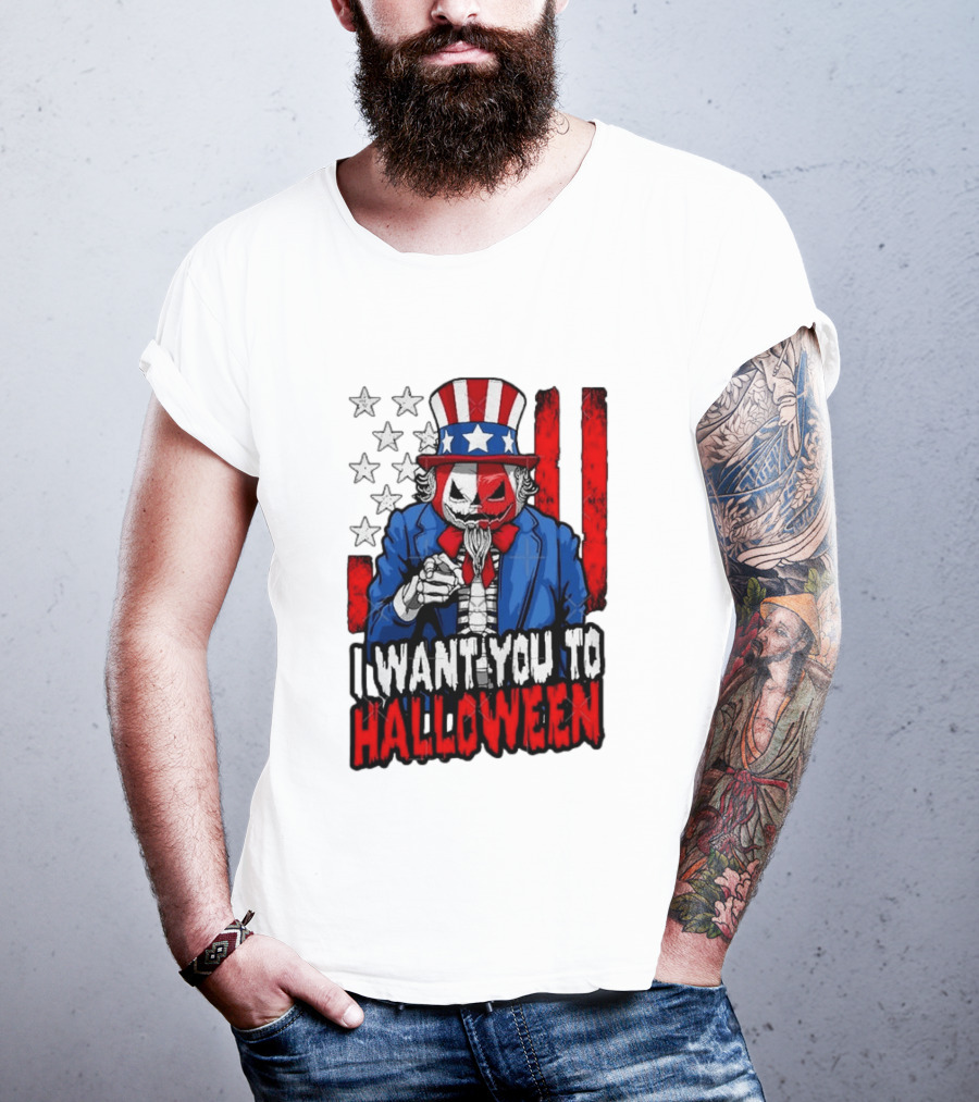 USA Patriotic Zombie Uncle Sam Pumpkin I Want You To Halloween T-Shirt