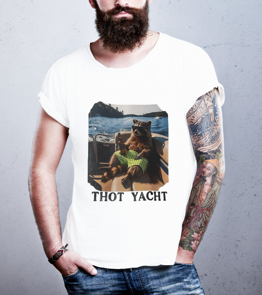 Raccoon Relaxing Thot Yacht Boat Adventure T-Shirt