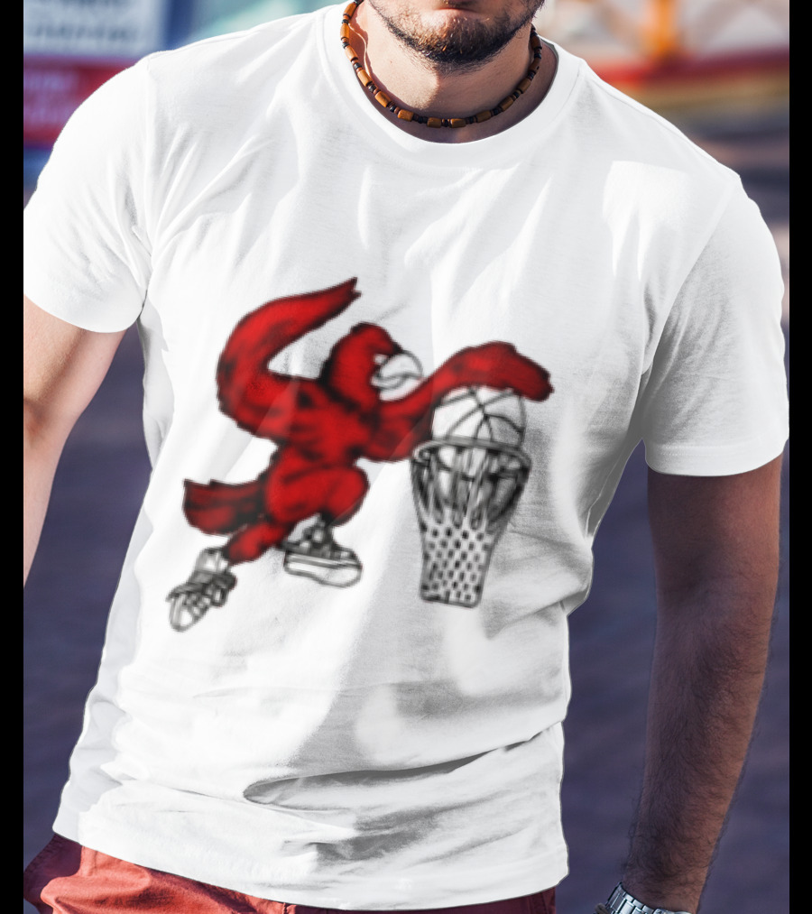 Red Cardinal Bird Dunking Basketball T-Shirt