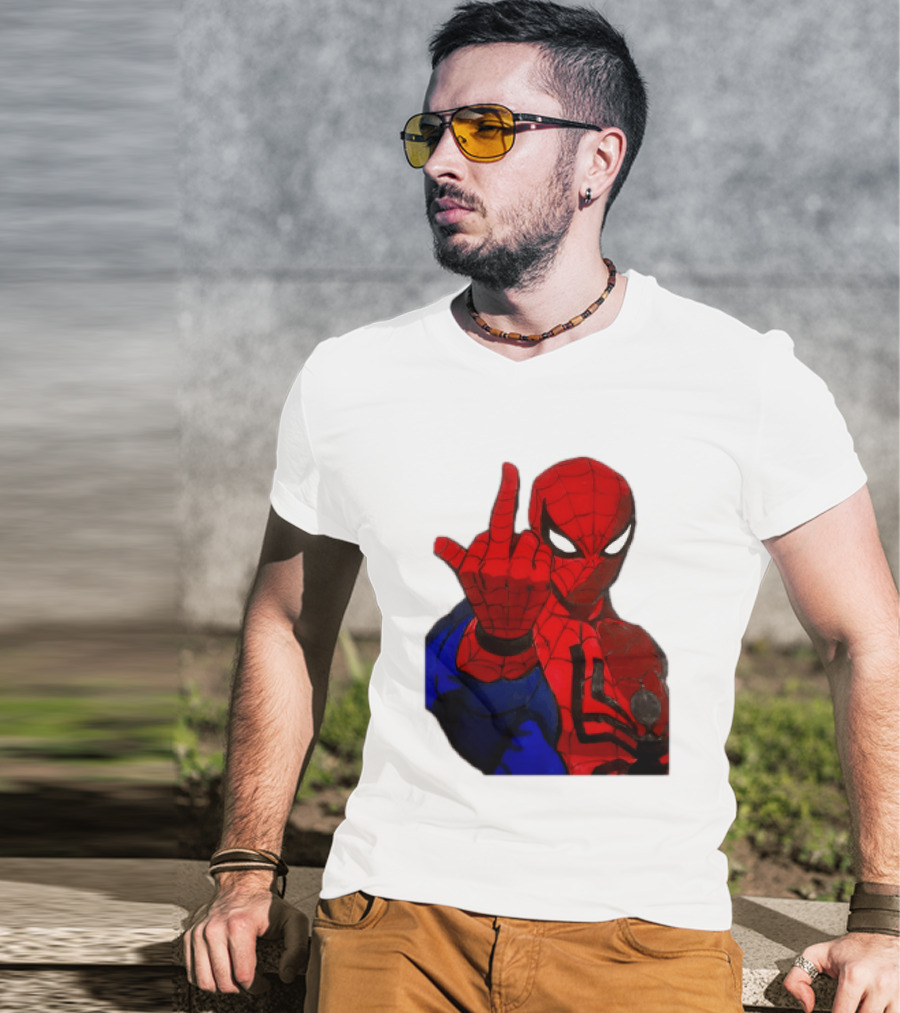 Spider Man Middle Finger Gesture Iconic Superhero Attitude T-Shirt