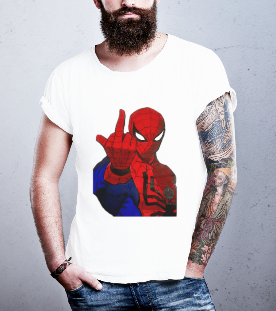 Spider Man Middle Finger Gesture Iconic Superhero Attitude T-Shirt