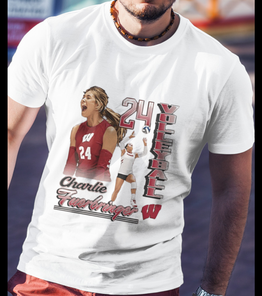 Wisconsin Badgers Charlie Fuerbringer Volleyball Number 24 T-Shirt