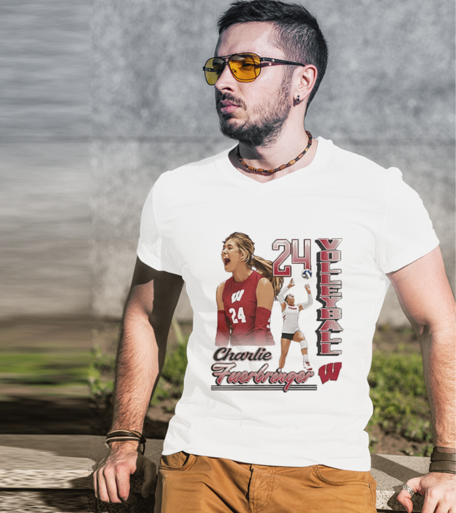 Wisconsin Badgers Charlie Fuerbringer Volleyball Number 24 T-Shirt