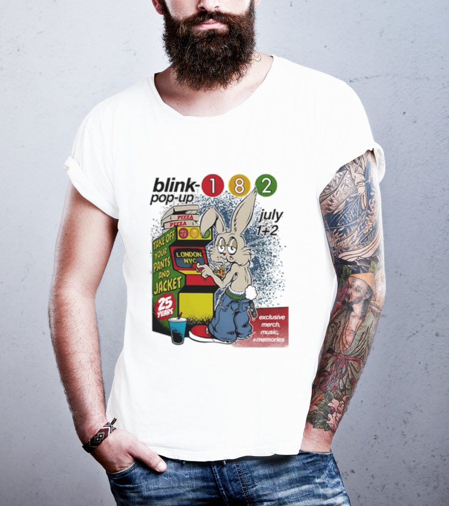Blink 182 Take Off Your Pants And Jacket Pop Up 25 Years London NYC July Pizza T-Shirt