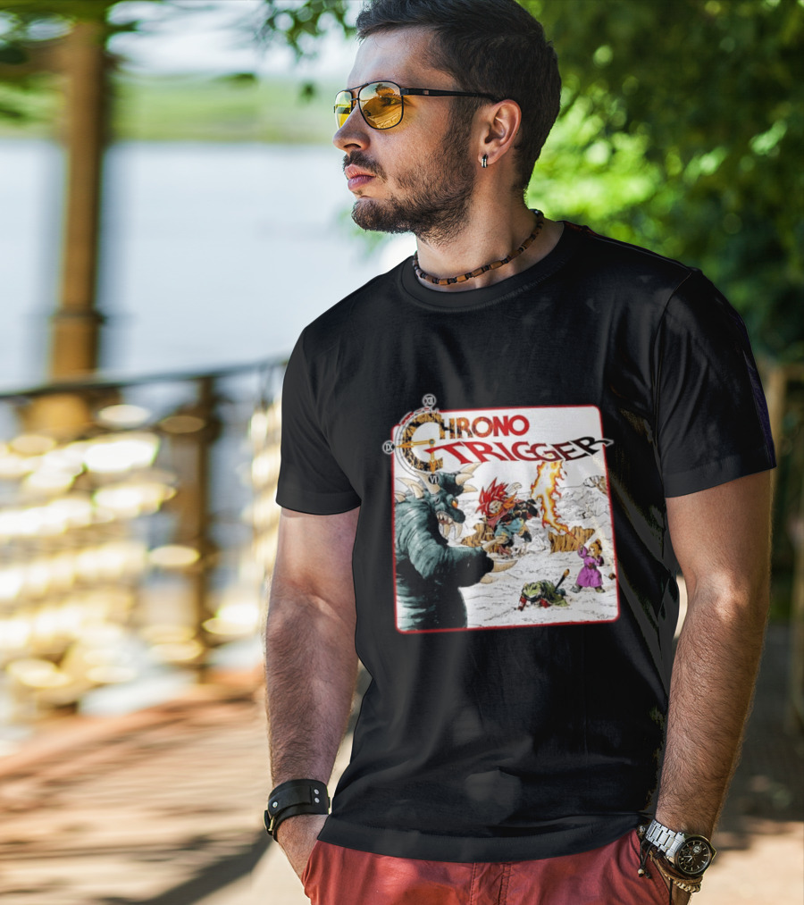 Chrono Trigger Iconic Gaming Adventure Characters And Battle Scene T-Shirt