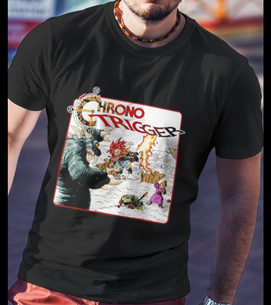 Chrono Trigger Iconic Gaming Adventure Characters And Battle Scene T-Shirt