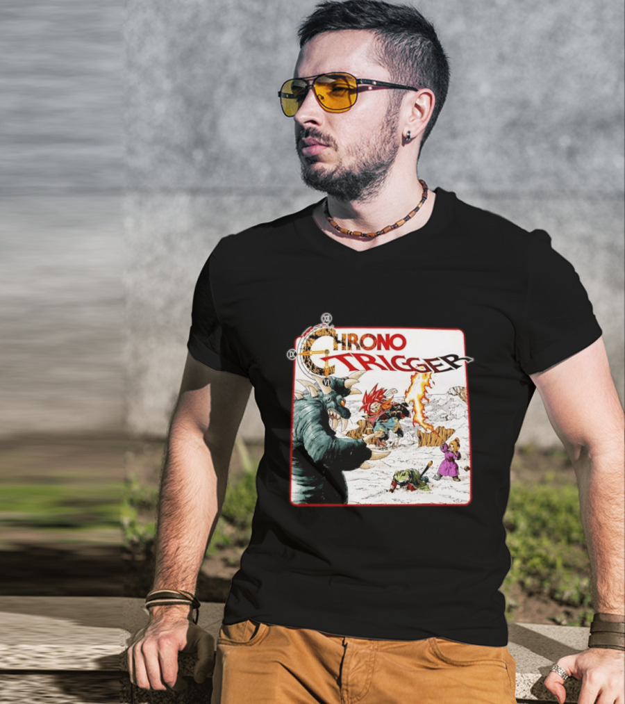 Chrono Trigger Iconic Gaming Adventure Characters And Battle Scene T-Shirt