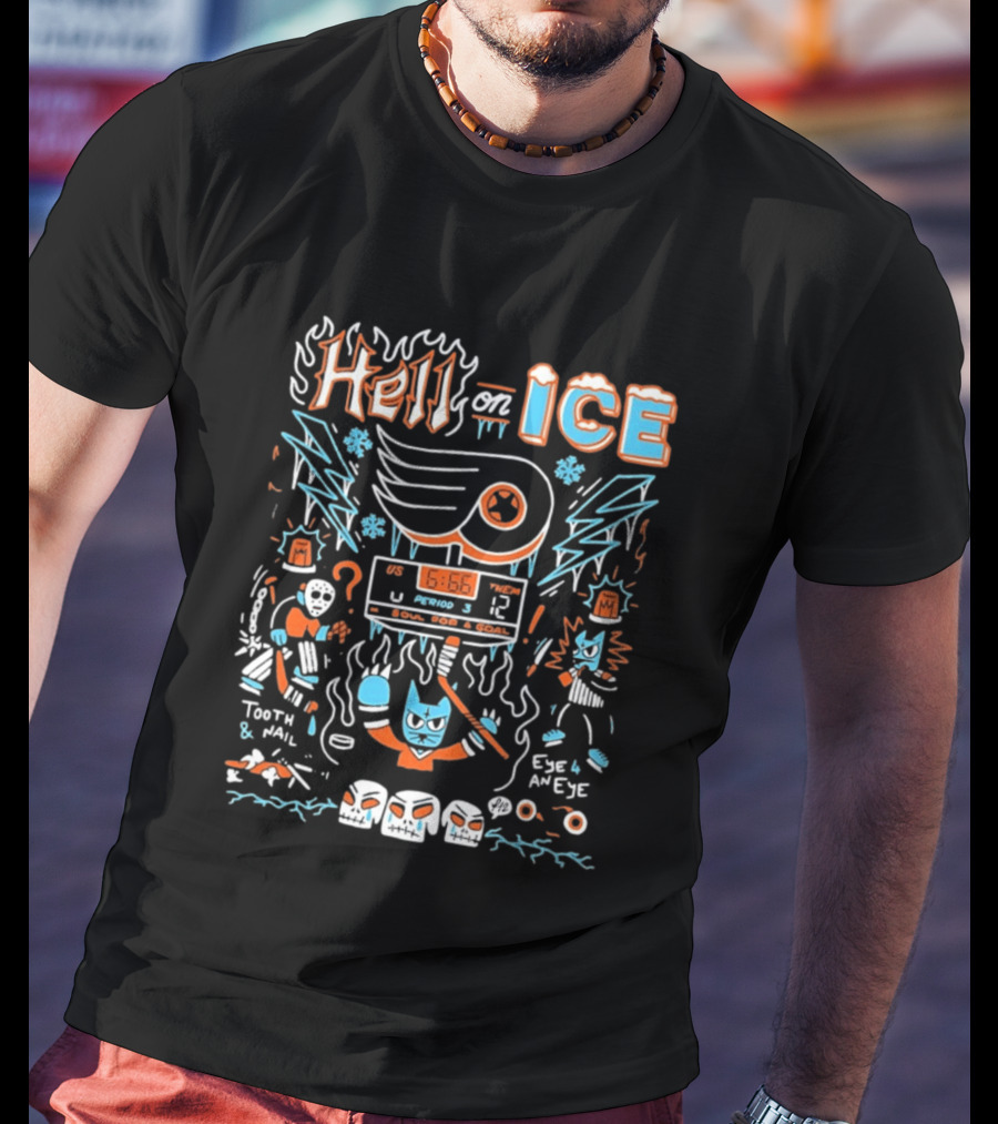 Hell On Ice Philadelphia Flyers 666 My Soul For A Goal Tooth Nail Eye 4 An Eye Period 3 T-Shirt