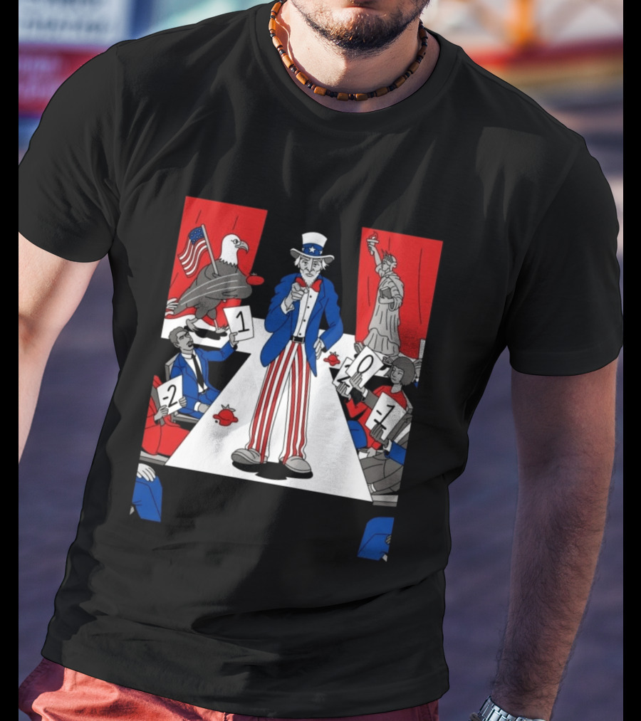Uncle Sam Patriotic Symbol With Statue Of Liberty And American Eagle Political Commentary T-Shirt