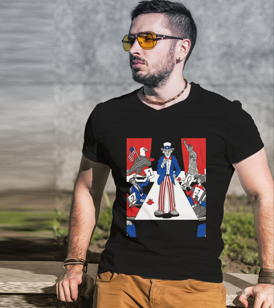 Uncle Sam Patriotic Symbol With Statue Of Liberty And American Eagle Political Commentary T-Shirt