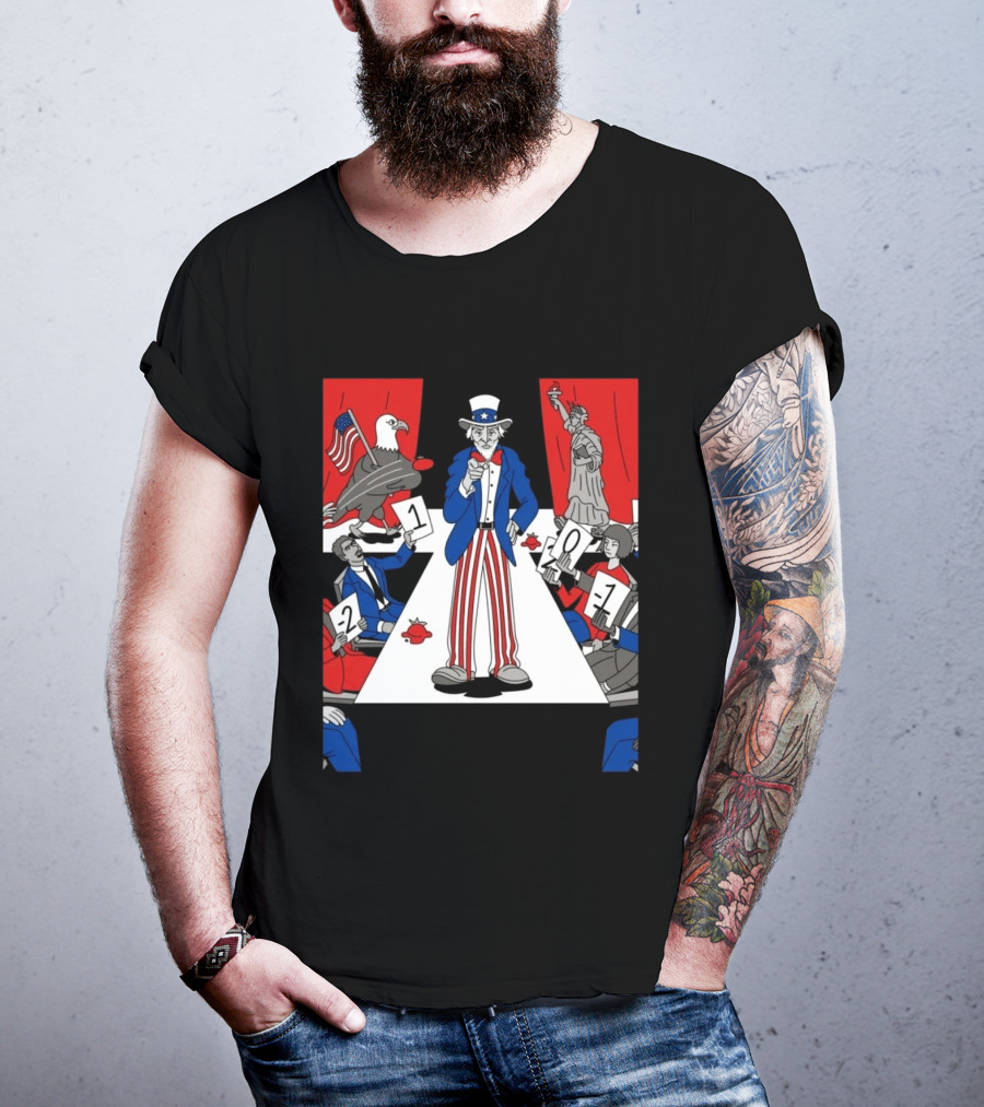 Uncle Sam Patriotic Symbol With Statue Of Liberty And American Eagle Political Commentary T-Shirt