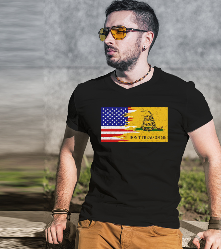 Don't Tread On Me American Flag Gadsden Snake T-Shirt