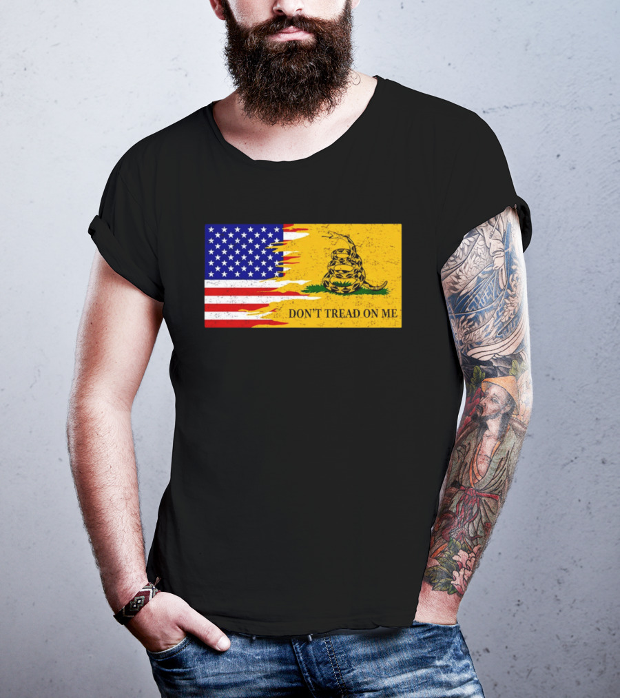 Don't Tread On Me American Flag Gadsden Snake T-Shirt