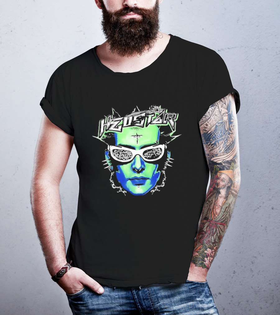 Heustar Face Futuristic Cyberpunk Digital Neon Aesthetic T-Shirt