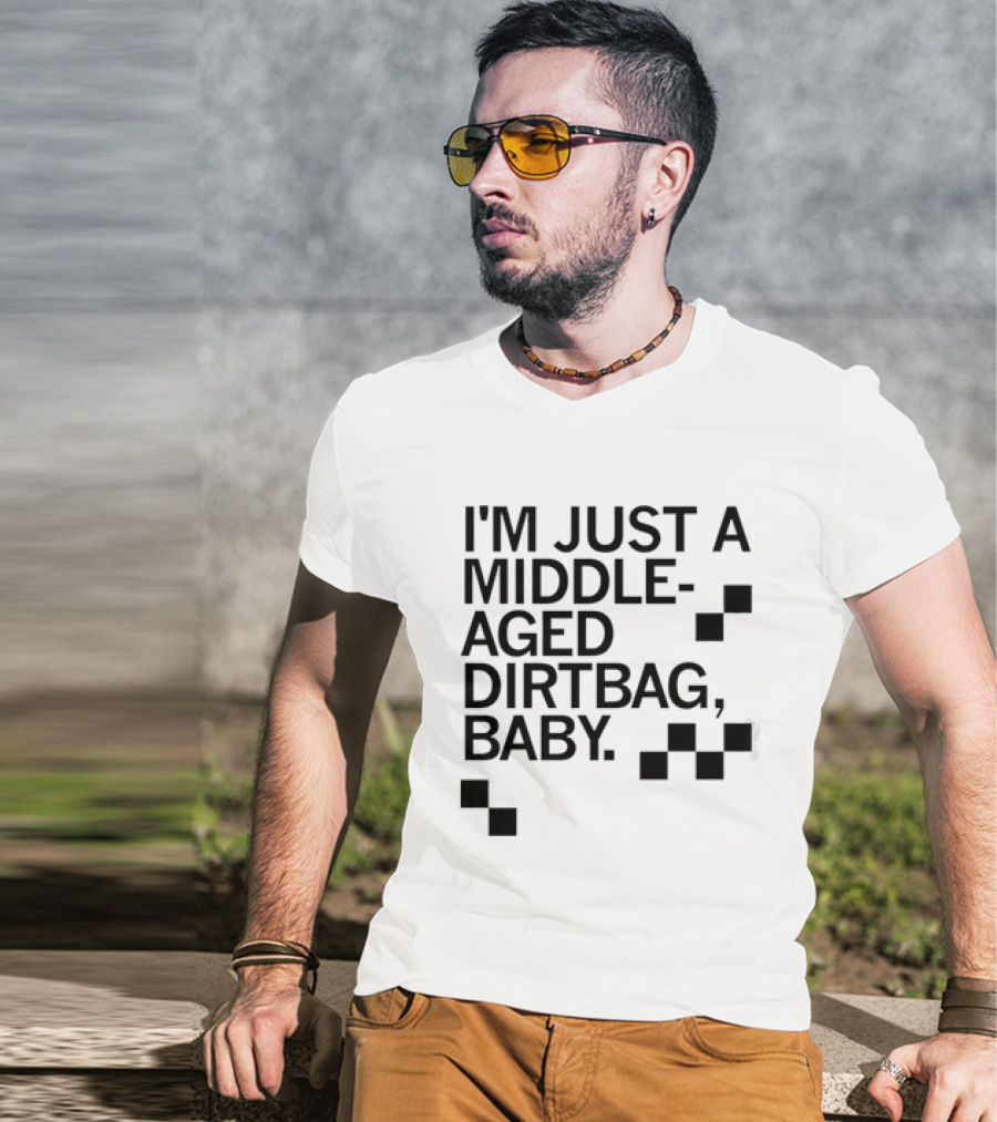 I'm Just A Middle Aged Dirtbag Baby Retro Checkerboard Blocks T-Shirt