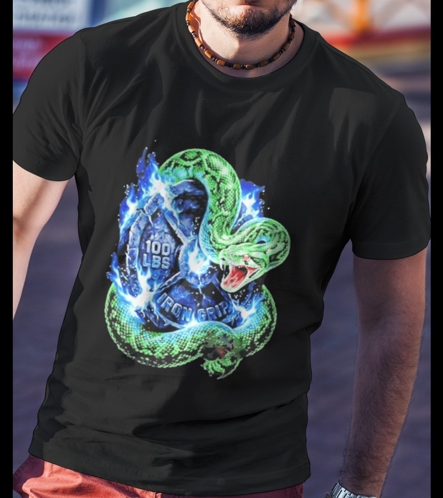 100 Lbs Iron Grip Snake With Lightning And Dumbbell T-Shirt