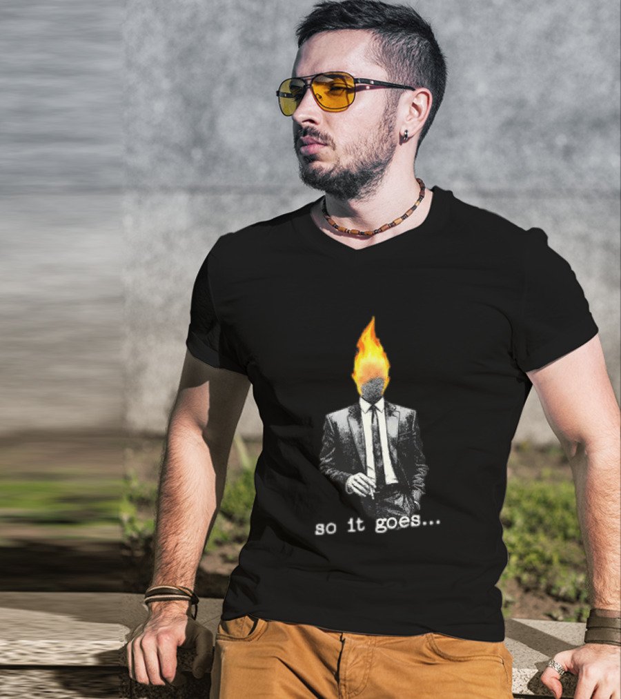 Ignition Man In Tuxedo So It Goes Burning Head Smoking T-Shirt