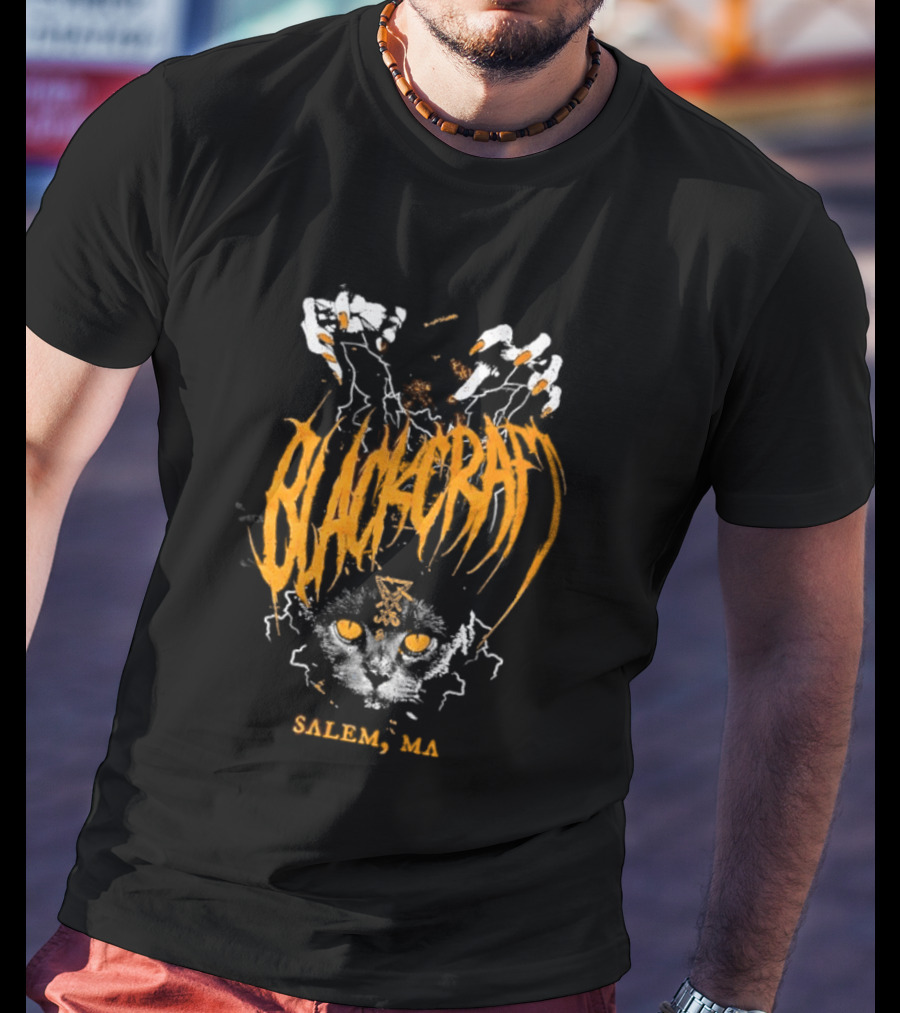 Blackcraft Salem MA Cat Occult Theme With Leviathan Cross T-Shirt