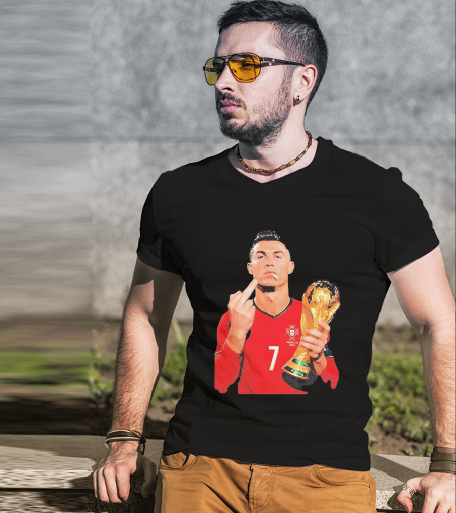 Cristiano Ronaldo Portugal 7 Middle Finger World Cup Trophy T-Shirt