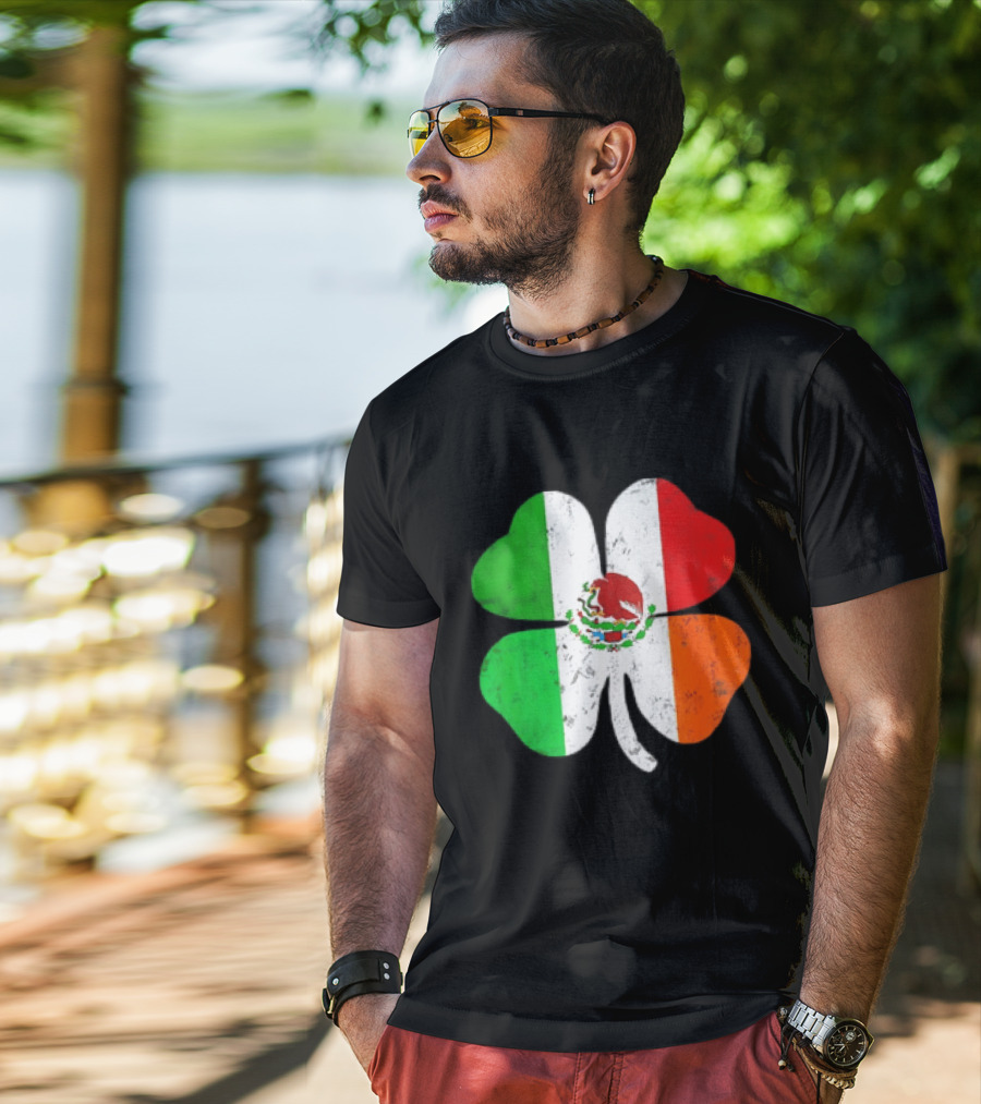 Mexican Irish Shamrock Flag St Patrick's Mexico Ireland Unity T-Shirt