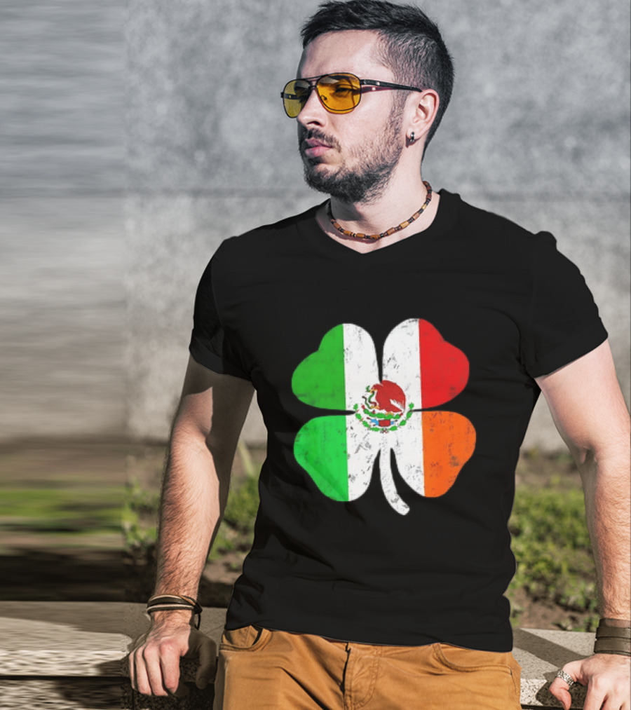 Mexican Irish Shamrock Flag St Patrick's Mexico Ireland Unity T-Shirt