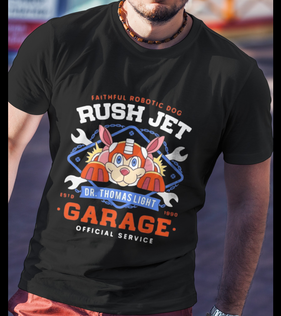 Faithful Robotic Dog Rush Jet Dr Thomas Light Garage Estd 1990 Official Service T-Shirt