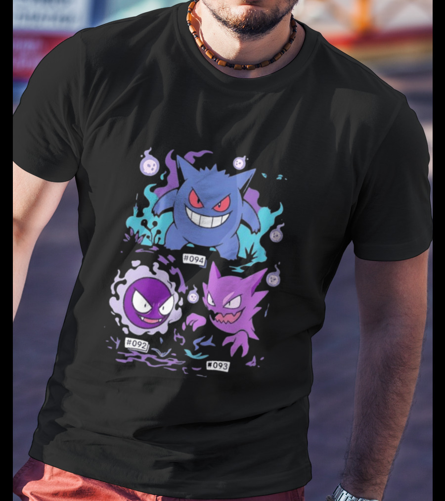 Gengar Haunter Gastly Pokemon Evolution Line 094 092 093 T-Shirt