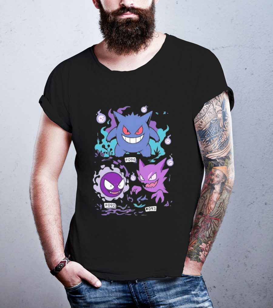 Gengar Haunter Gastly Pokemon Evolution Line 094 092 093 T-Shirt