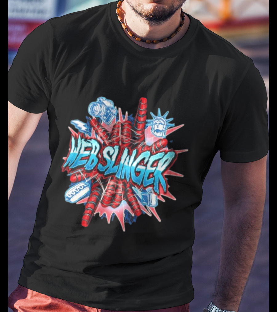 Web Slinger Camera Statue Of Liberty Sneakers Film Hot Dog T-Shirt