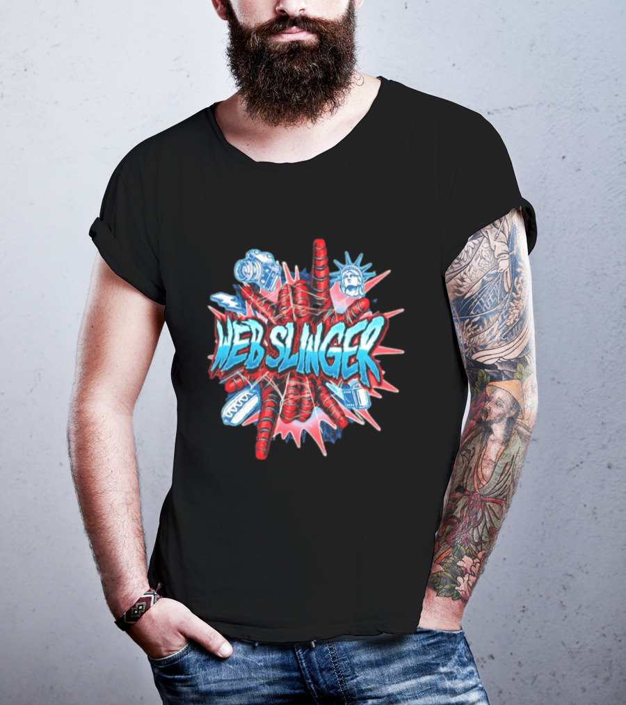 Web Slinger Camera Statue Of Liberty Sneakers Film Hot Dog T-Shirt